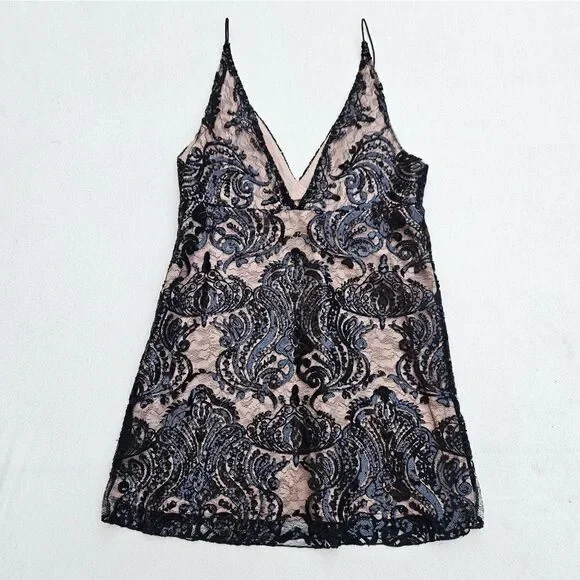 Free People Night Shimmers Lace Sequined Beige and Black Dress - Picture 10 of 15